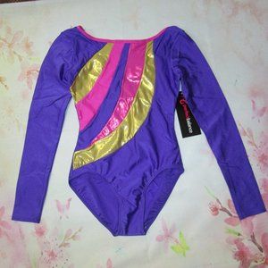 Leotard New XSA XS Women's Dance Gymnastics Purple Perfect Balance Long Sleeve